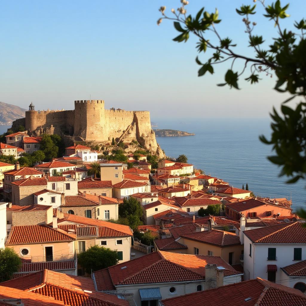 Old town of Nafplio with the Palamidi fortress overlooking the sea